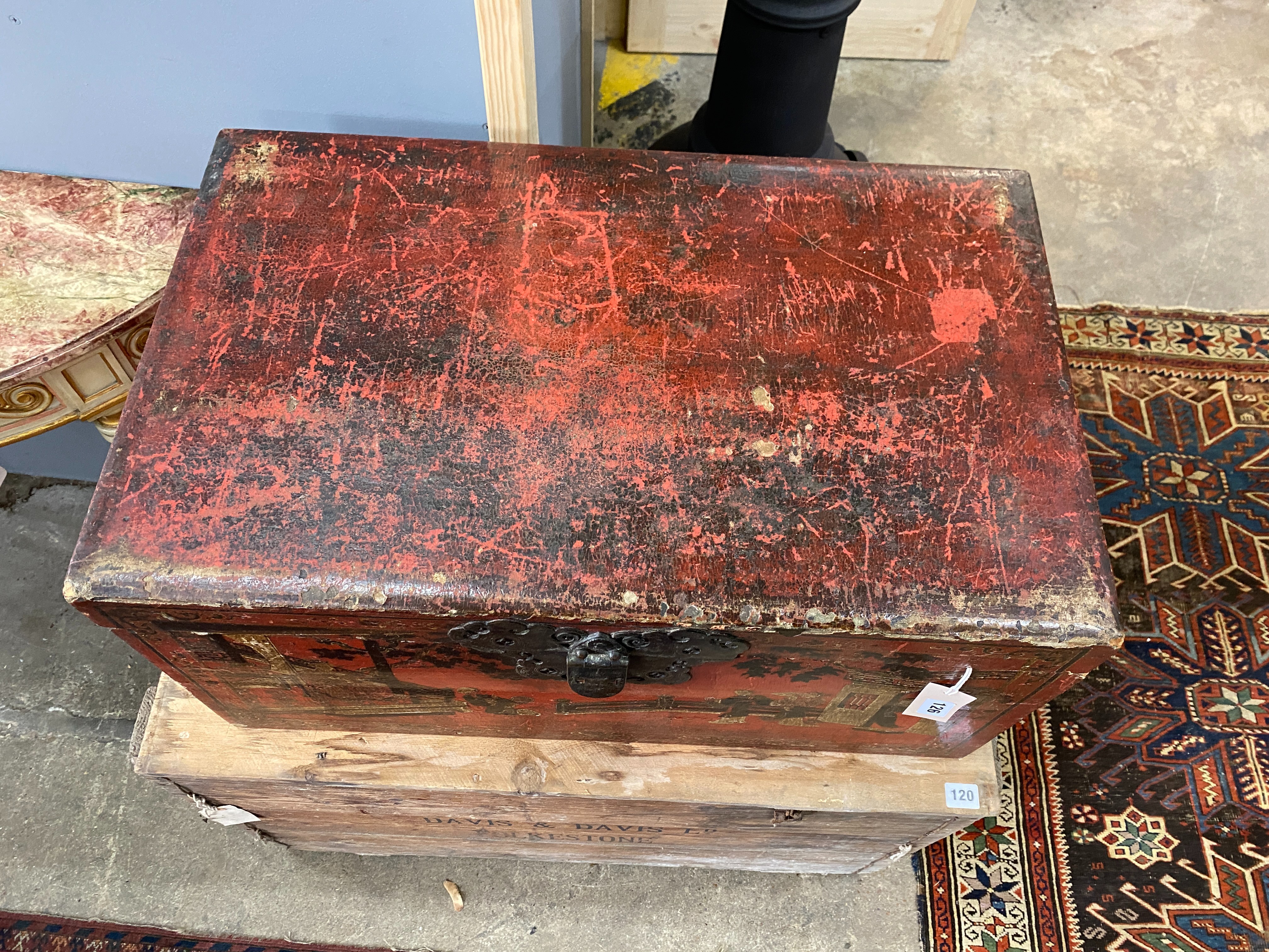 A Chinese scarlet lacquer box, length 70cm, depth 43cm, height 34cm